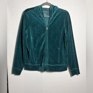 L.L. Bean Green Velvet Zip Up Hoodie Small